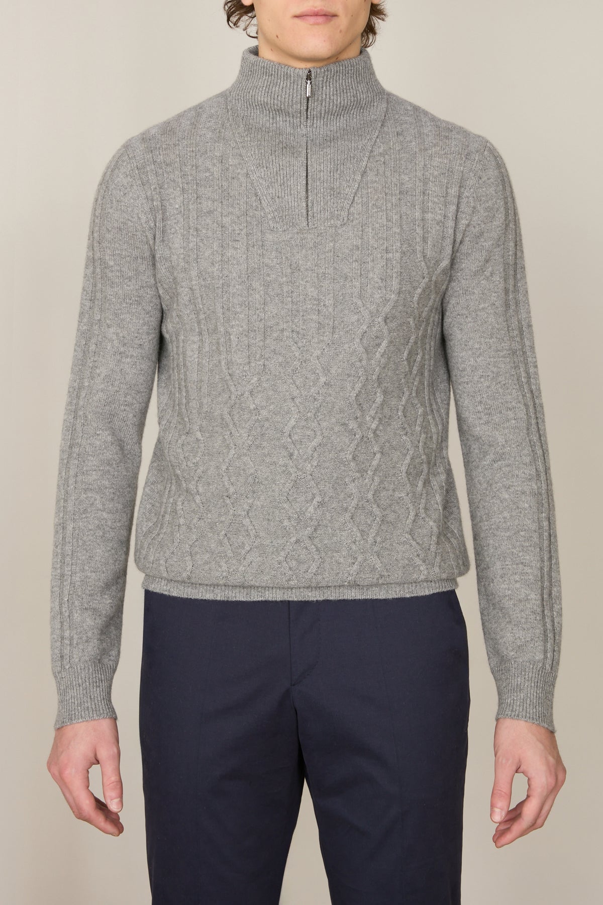 Pull à col châle et manches longues en laine - Soft Grey