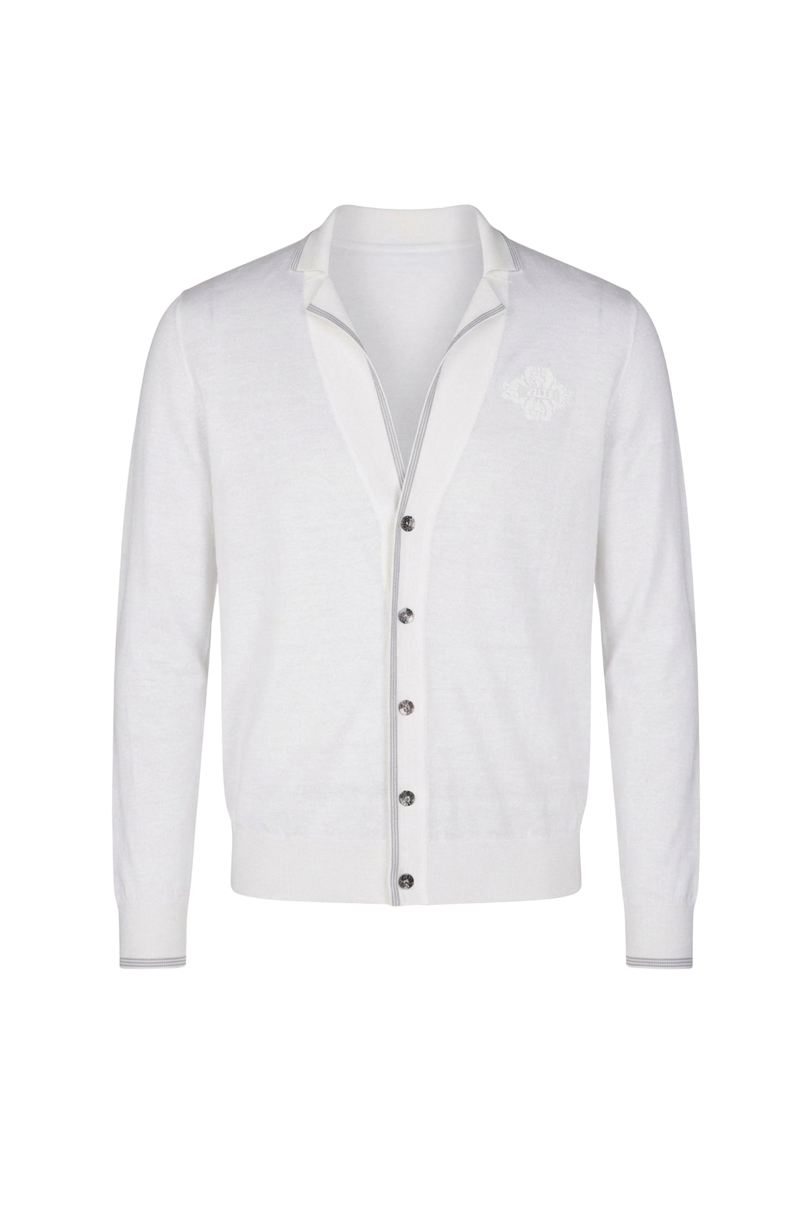 Cardigan brodé en cachemire - Blanc & Gris
