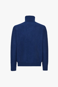 Pull à col roulé brodé en laine - Bleu