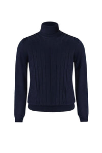 Pull à motif côtelé en laine - Bleu