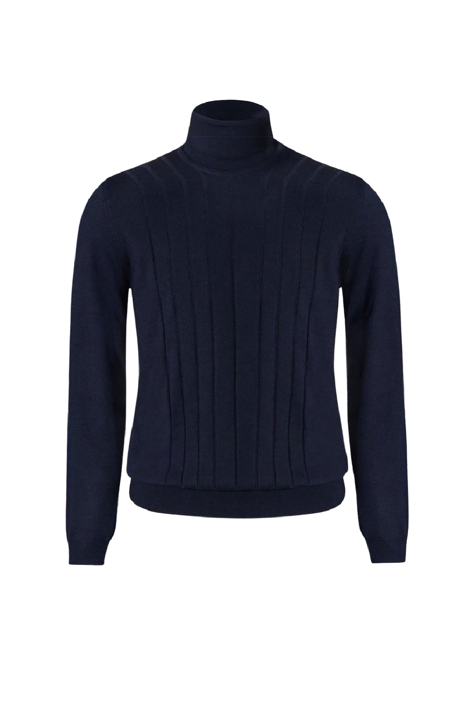 Pull à motif côtelé en laine - Bleu