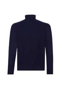 Pull à col roulé côtelé en laine - Bleu