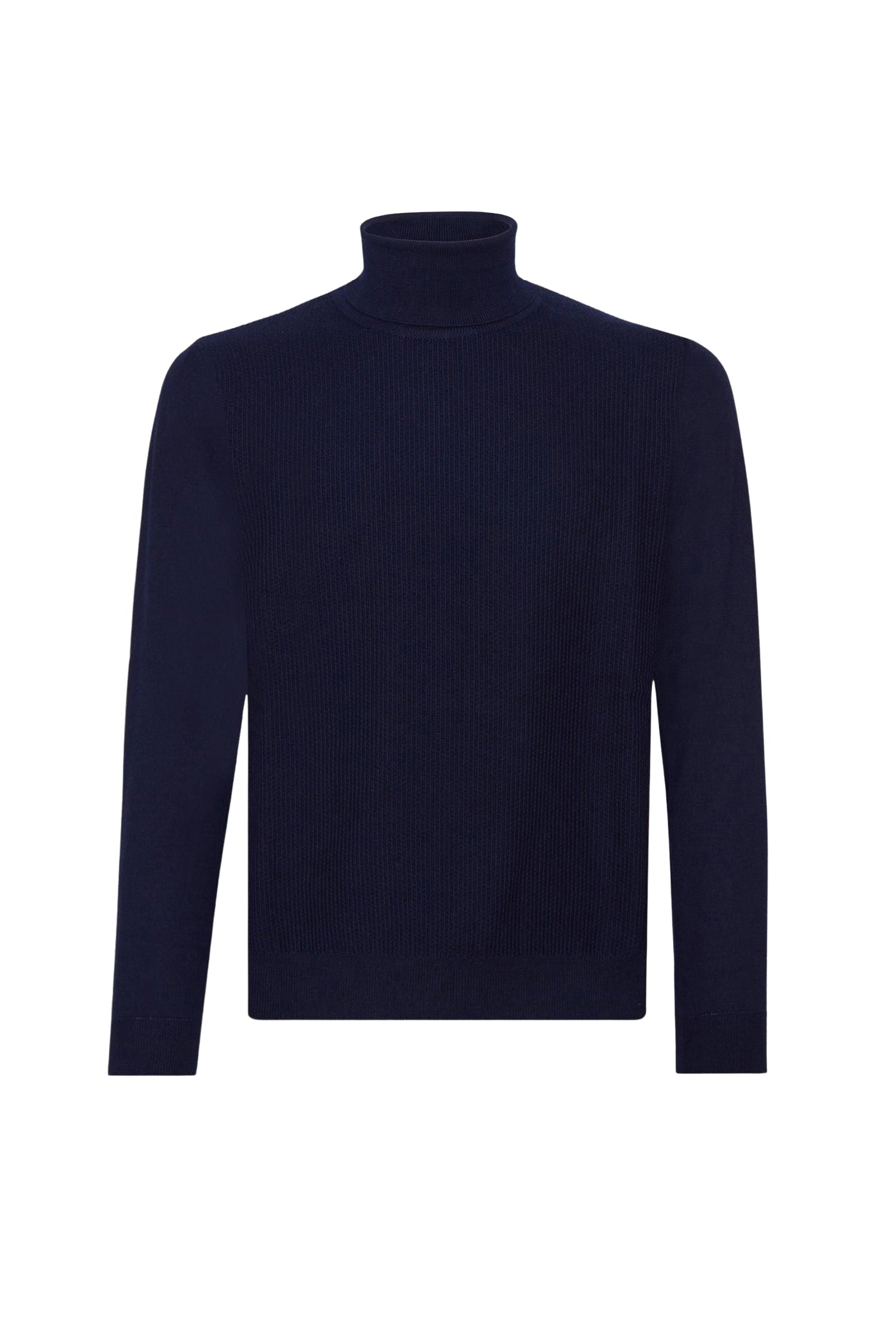 Pull à col roulé côtelé en laine - Bleu