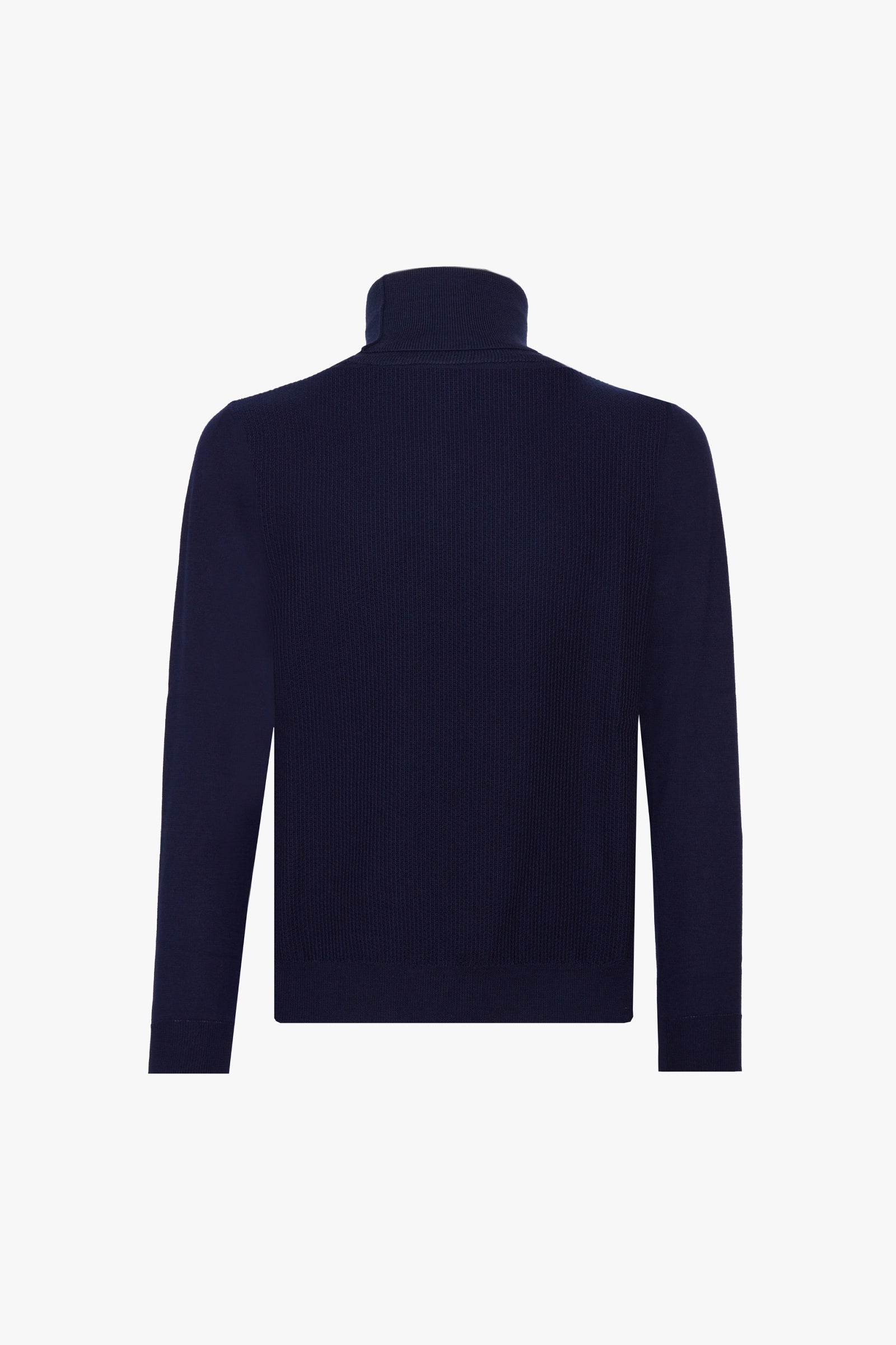 Pull à col roulé côtelé en laine - Bleu