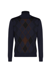 Pull à motif argyle en laine - Bleu
