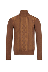 Pull à col roulé et motifs torsadés en cachemire - Marron