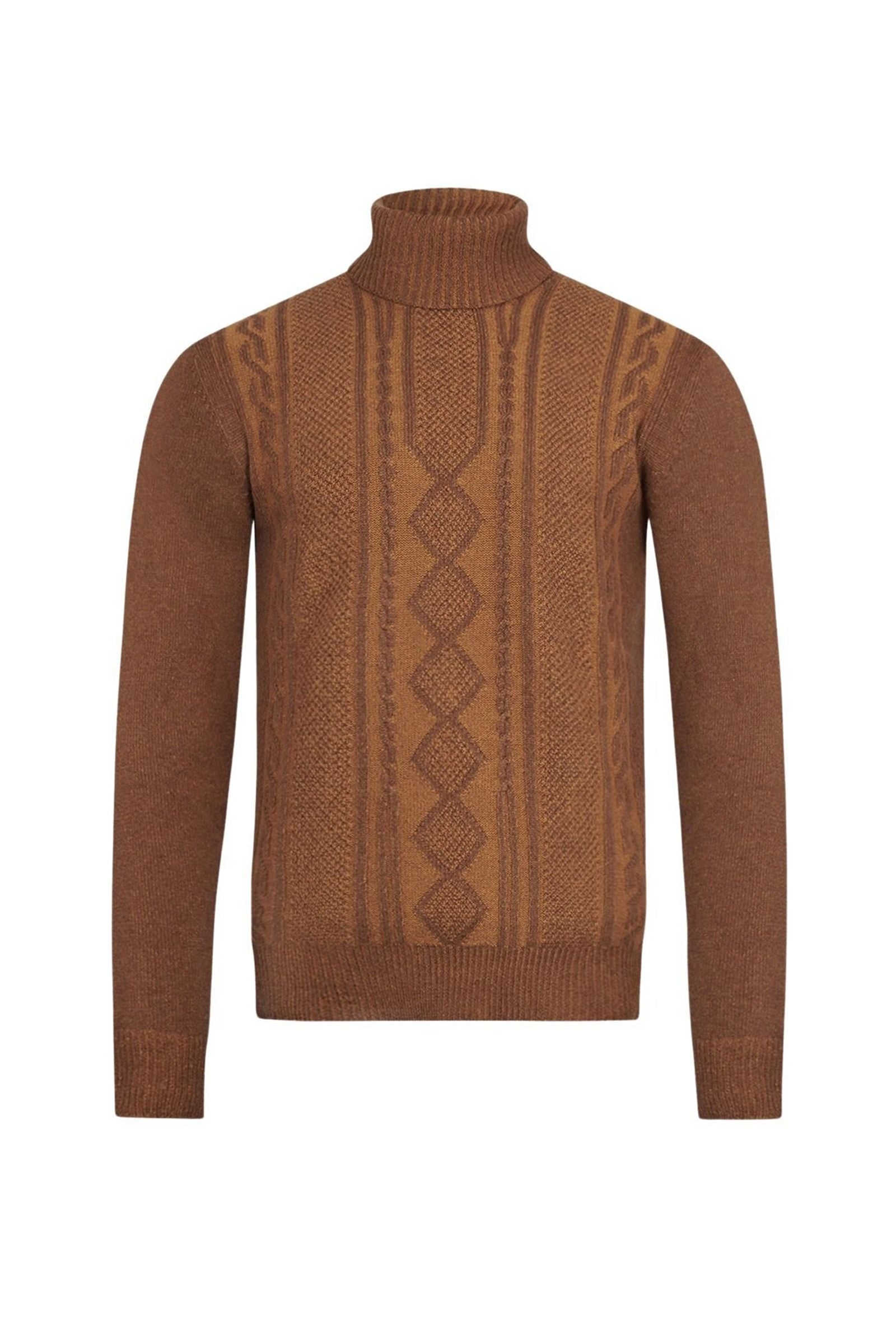 Pull à col roulé et motifs torsadés en cachemire - Marron