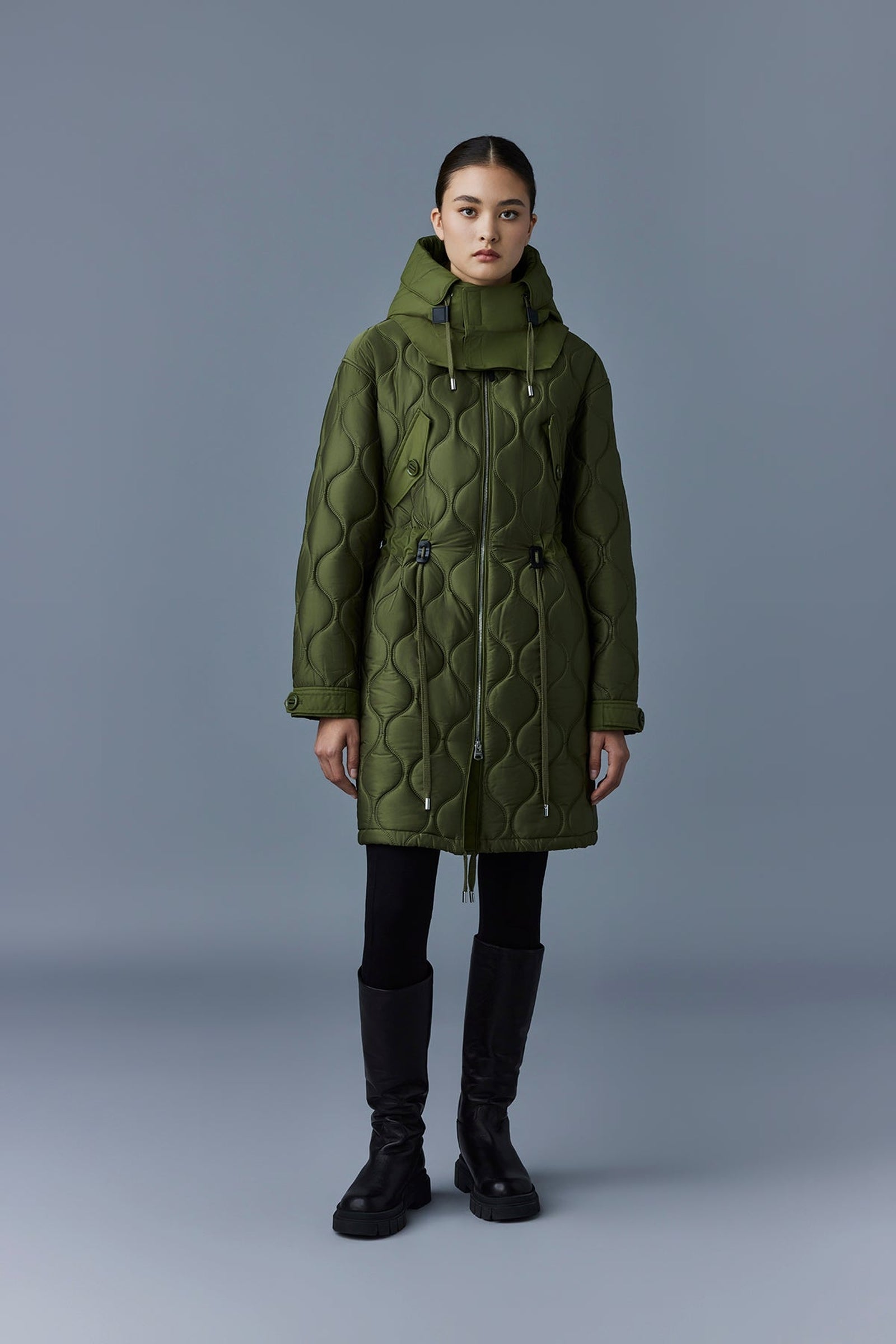 Kula mid-length quilted hooded parka - Light Military