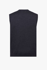 Pull sans manches maille côtelée en laine - Gris
