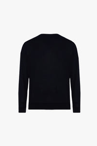 Pull à col V et bordures côtelées en laine - Bleu