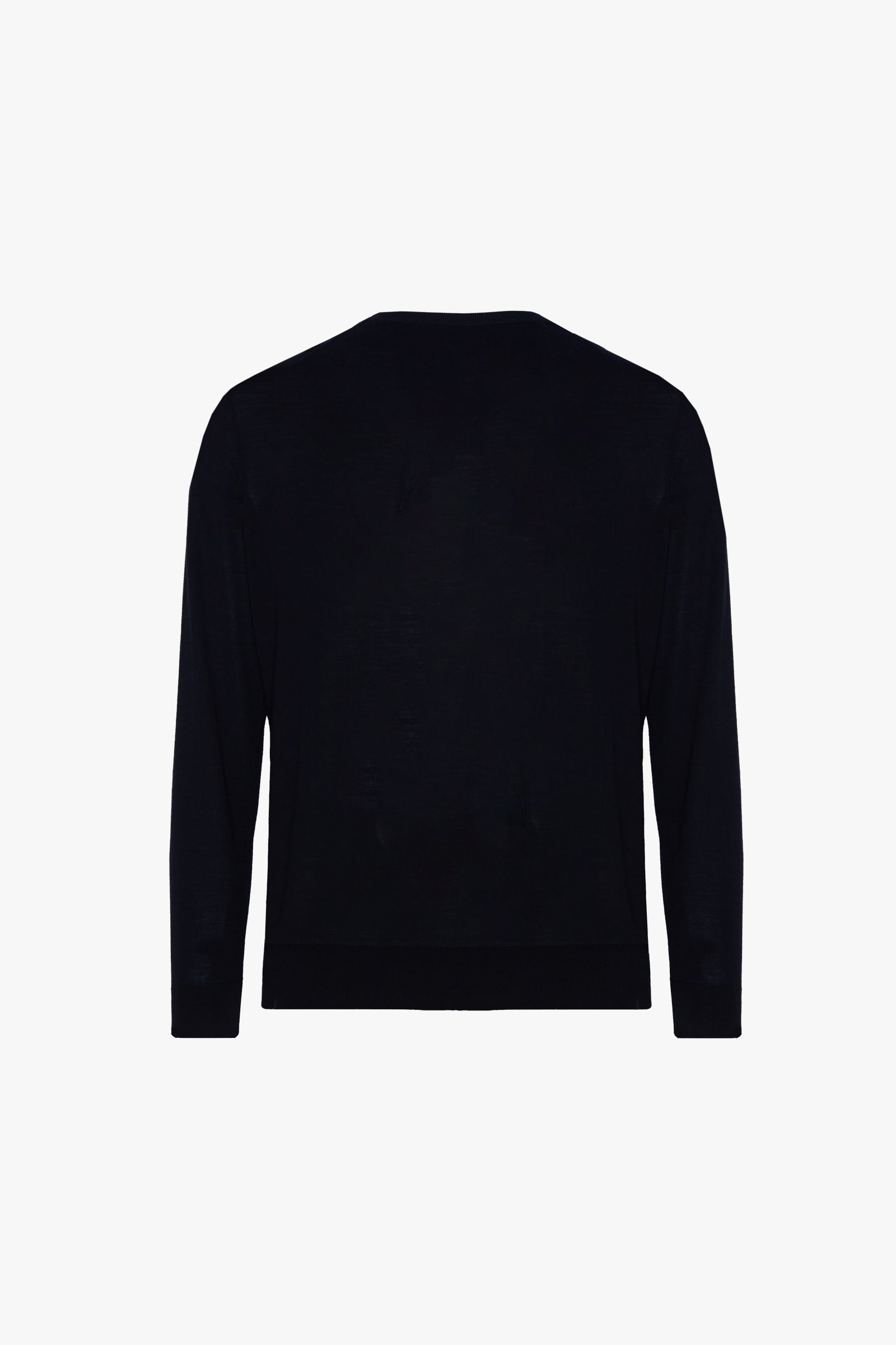 Pull à col V et bordures côtelées en laine - Bleu
