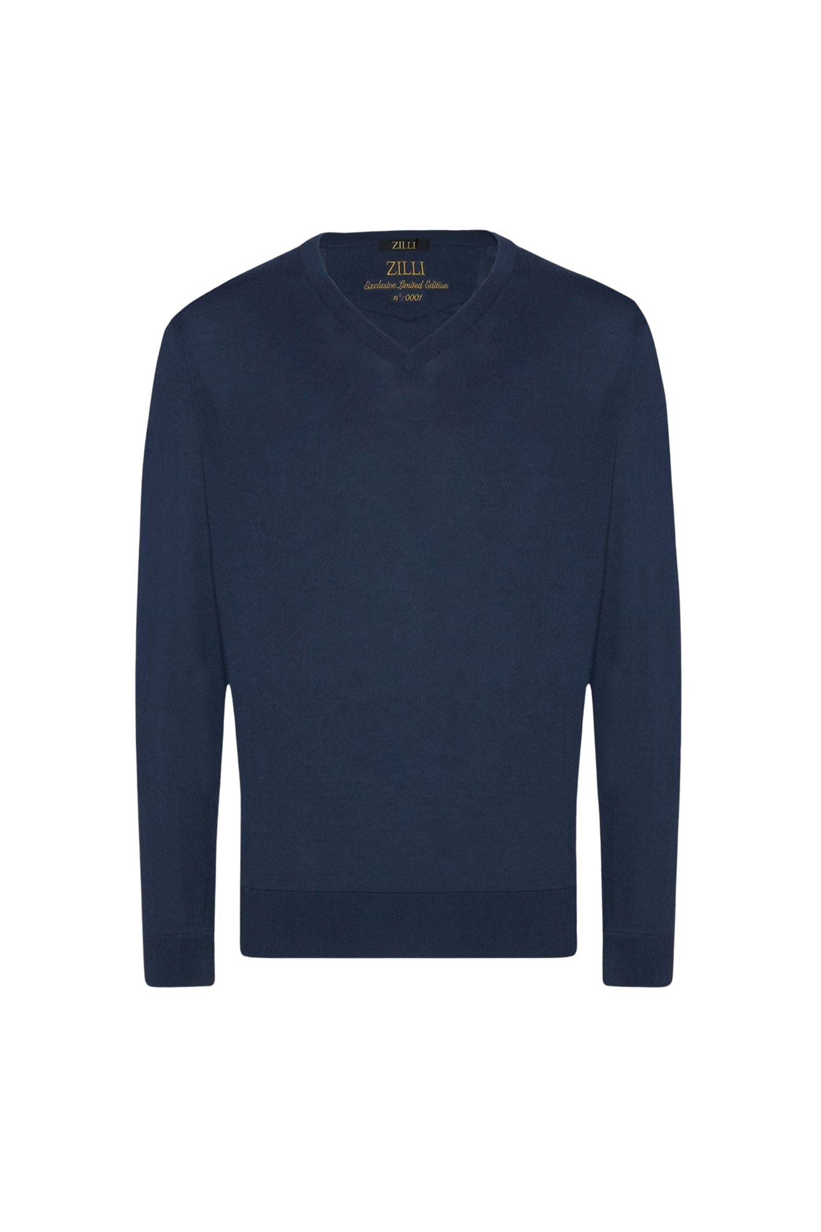 Wool V-neck ribbed jumper - Blue