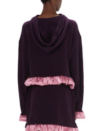 Sweat à capuche avec ourlet satiné en laine - Plum