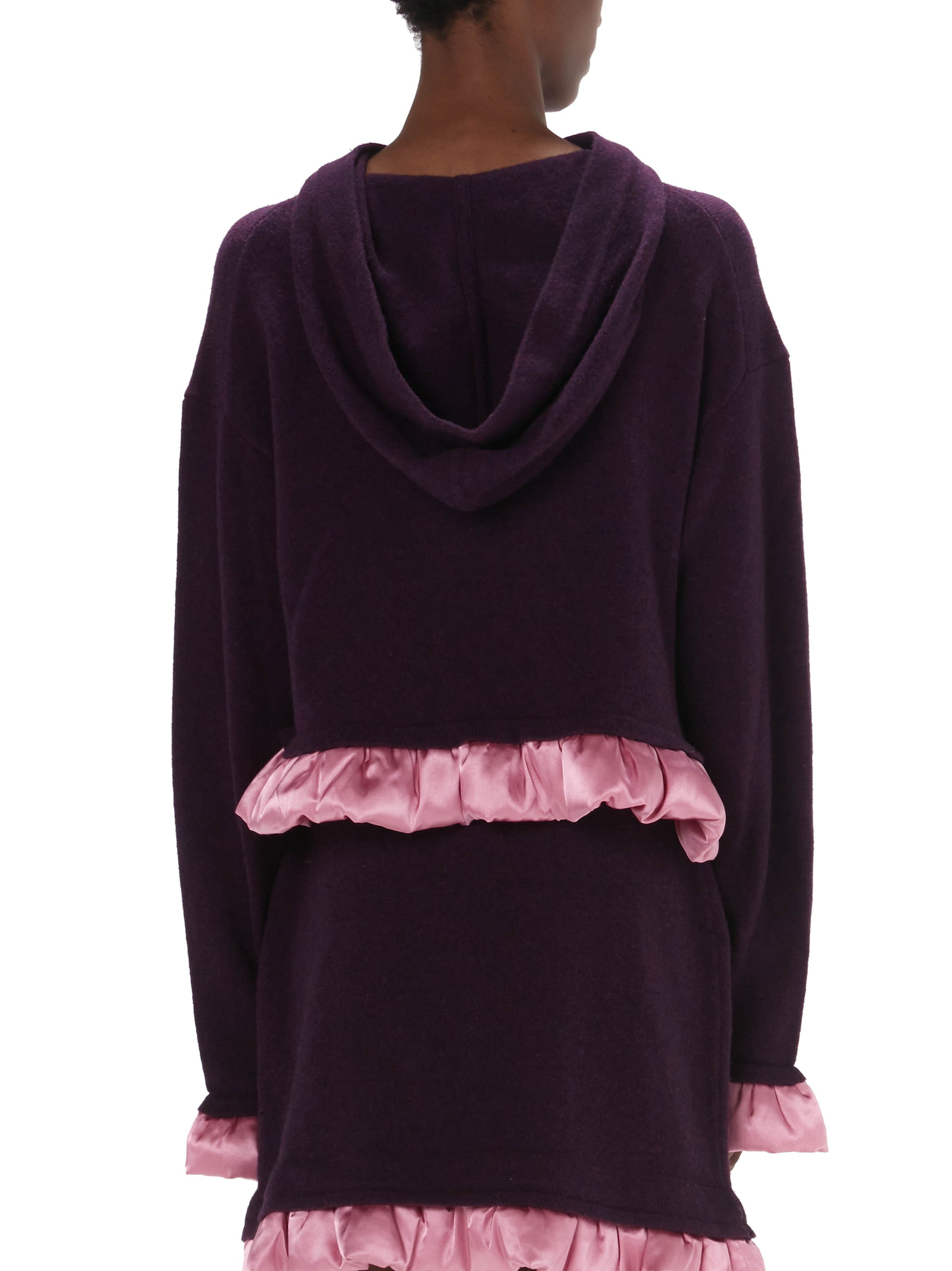 Sweat à capuche avec ourlet satiné en laine - Plum