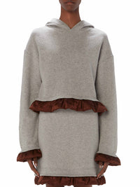 Sweat à capuche avec ourlet satiné en laine - Light Grey