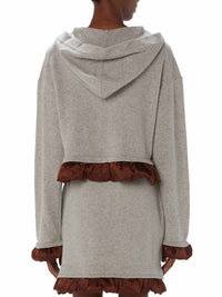 Sweat à capuche avec ourlet satiné en laine - Light Grey