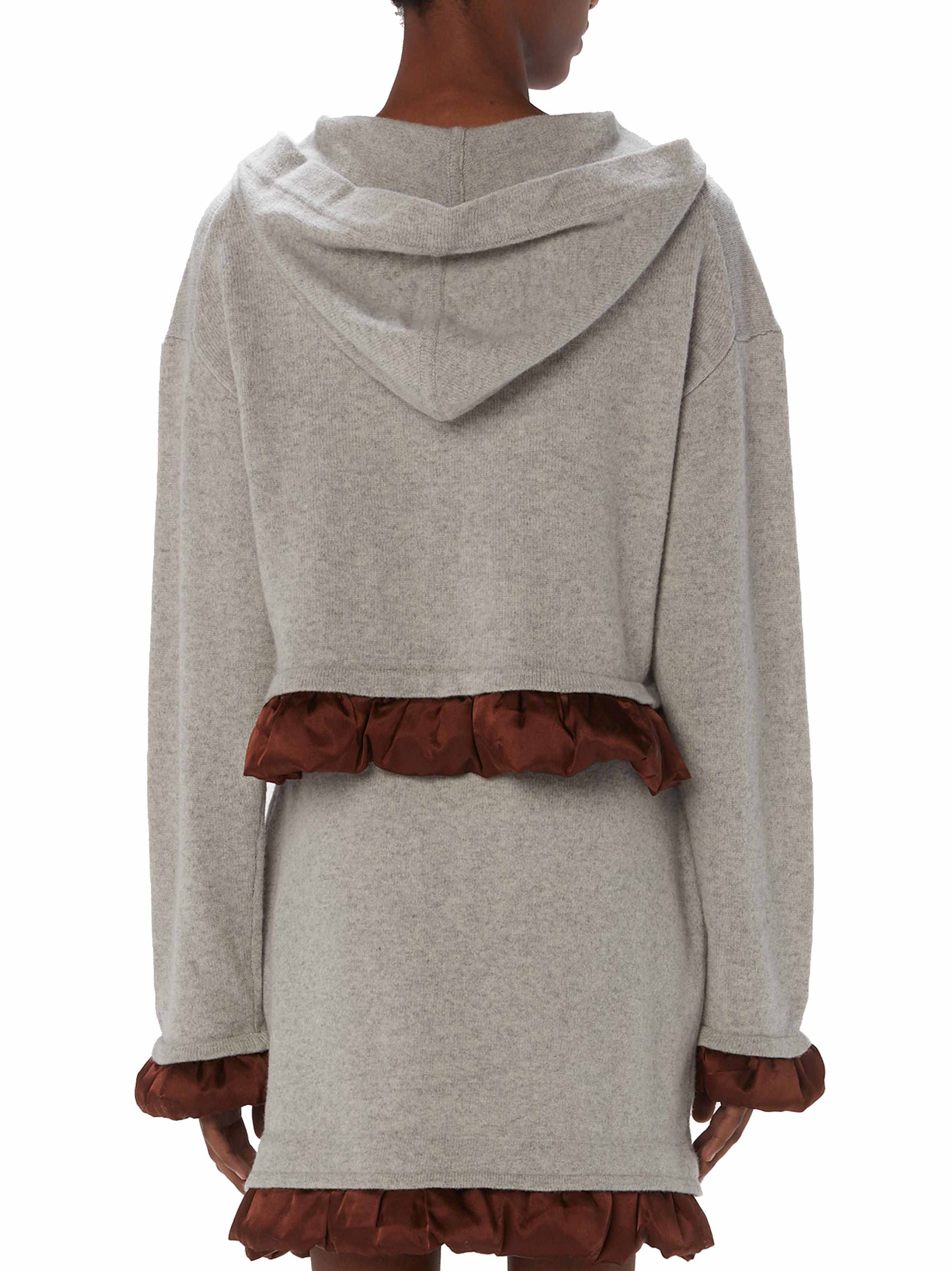 Sweat à capuche avec ourlet satiné en laine - Light Grey
