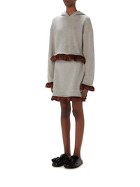 Sweat à capuche avec ourlet satiné en laine - Light Grey