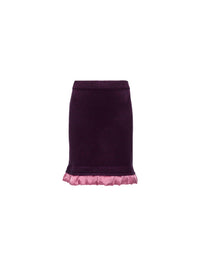 Jupe courte bordée de satin en laine - Plum