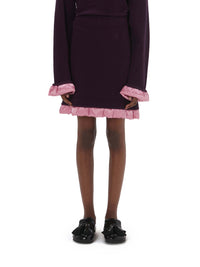 Jupe courte bordée de satin en laine - Plum