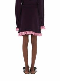 Jupe courte bordée de satin en laine - Plum