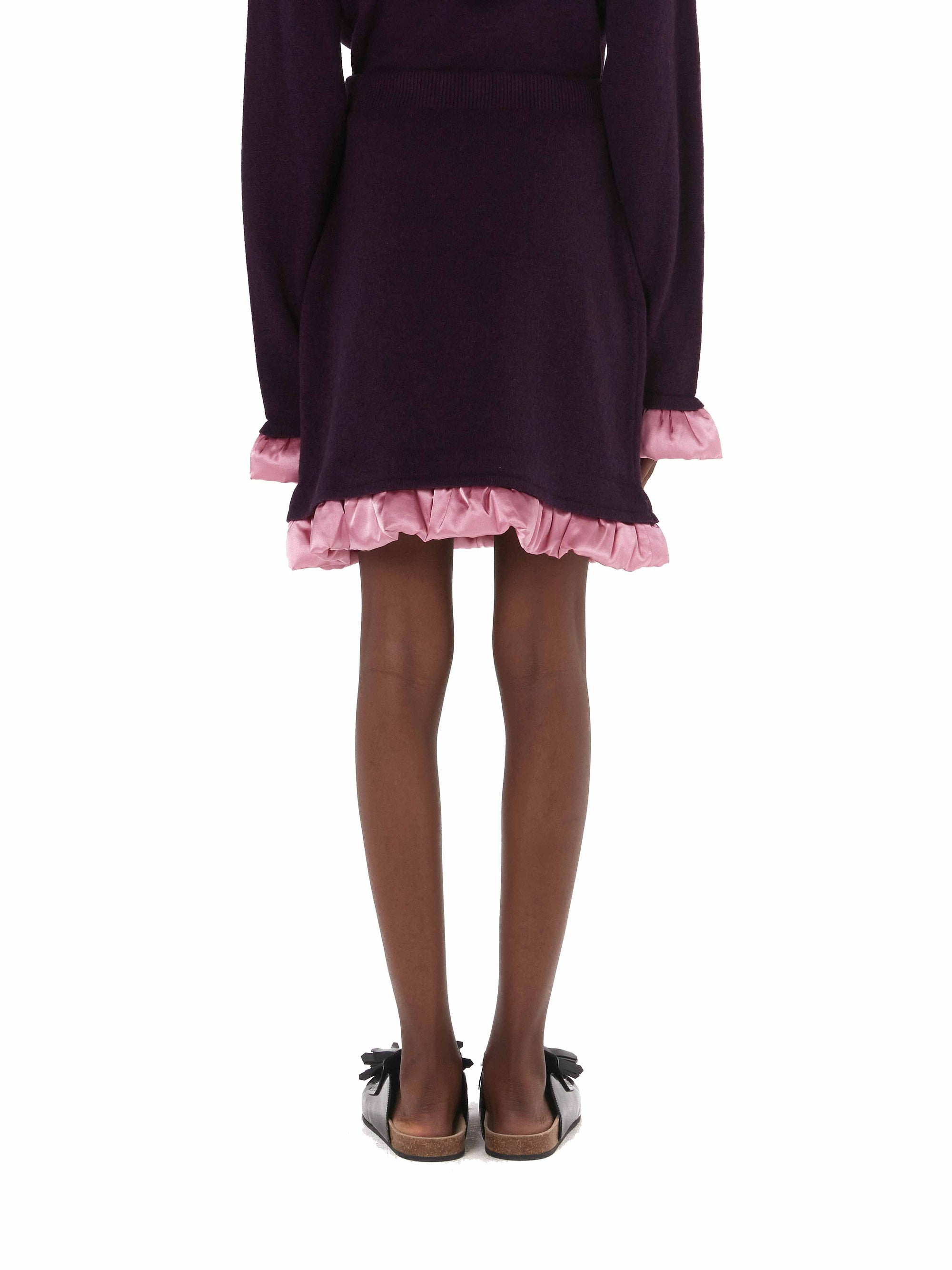 Jupe courte bordée de satin en laine - Plum