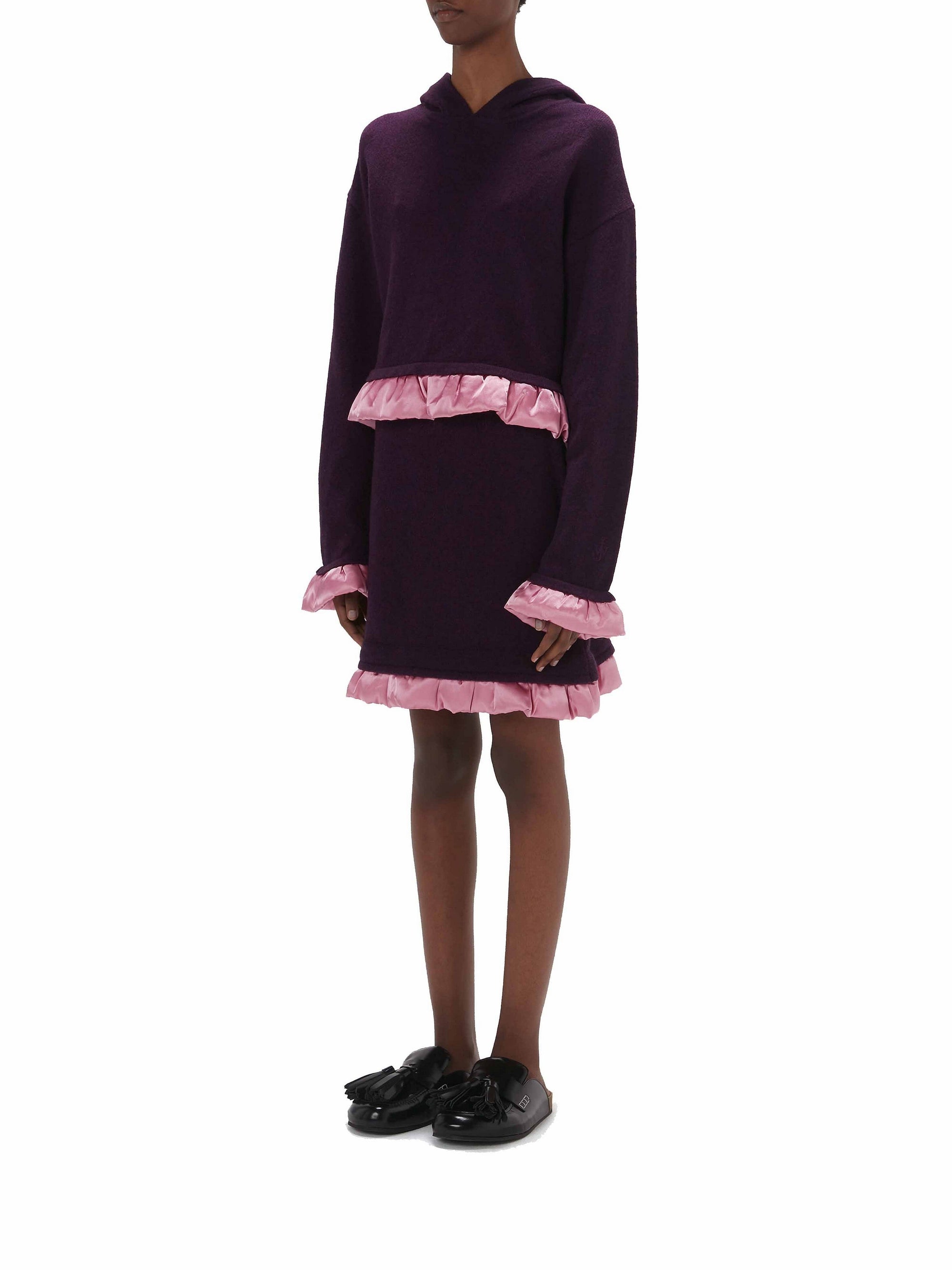 Jupe courte bordée de satin en laine - Plum