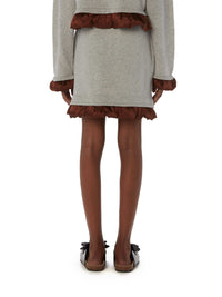 Jupe courte bordée de satin en laine - Light Grey
