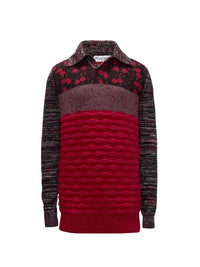 Pull jacquard à col texturé en laine - Bright Red