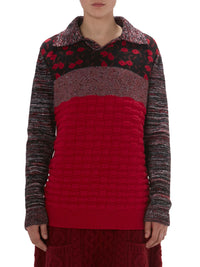 Pull jacquard à col texturé en laine - Bright Red