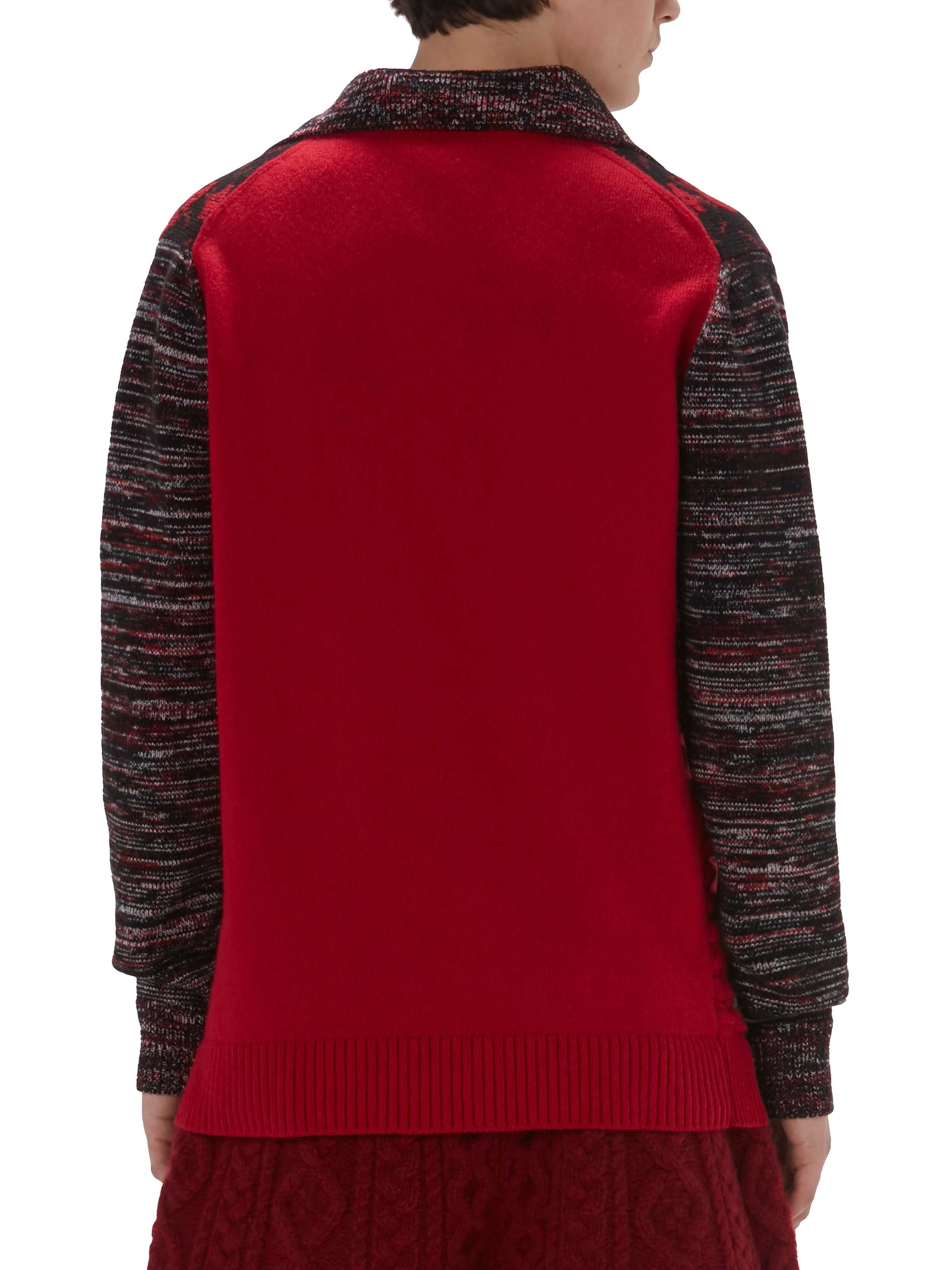 Pull jacquard à col texturé en laine - Bright Red