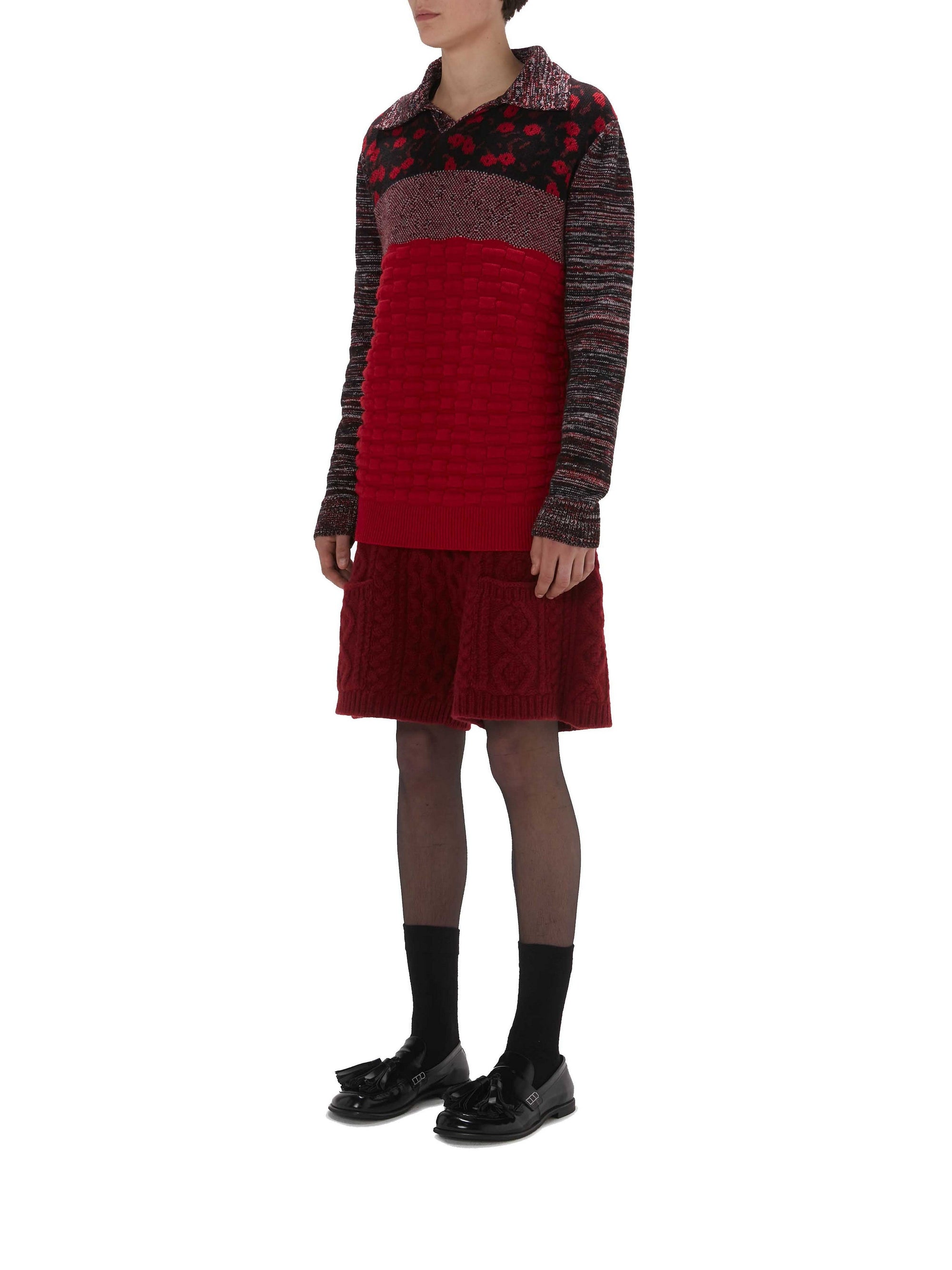 Pull jacquard à col texturé en laine - Bright Red