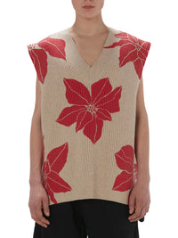 Pull sans manches imprimé à col V en laine - Oatmeal