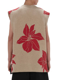Pull sans manches imprimé à col V en laine - Oatmeal