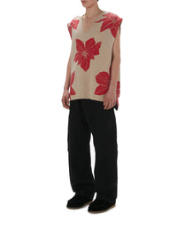 Pull sans manches imprimé à col V en laine - Oatmeal