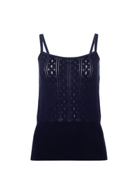 Gilet À Col Droit En Pointelle - Navy