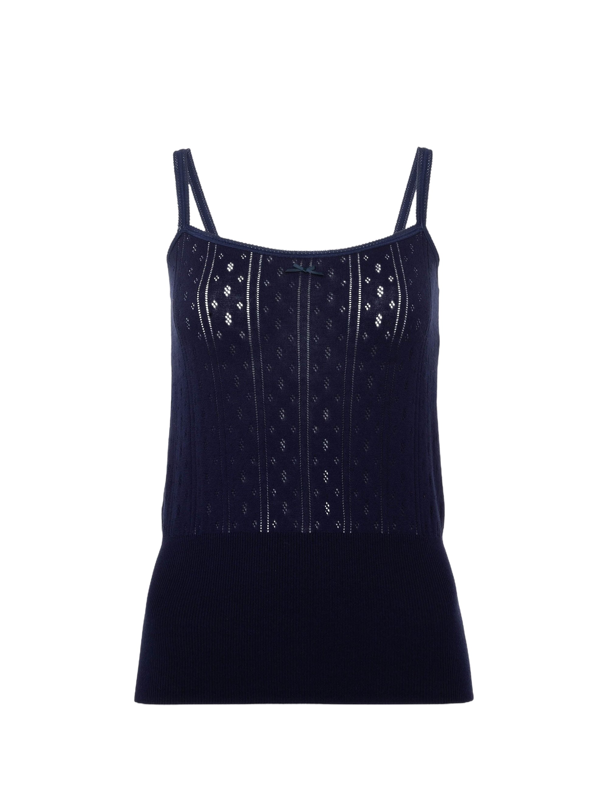 Gilet À Col Droit En Pointelle - Navy