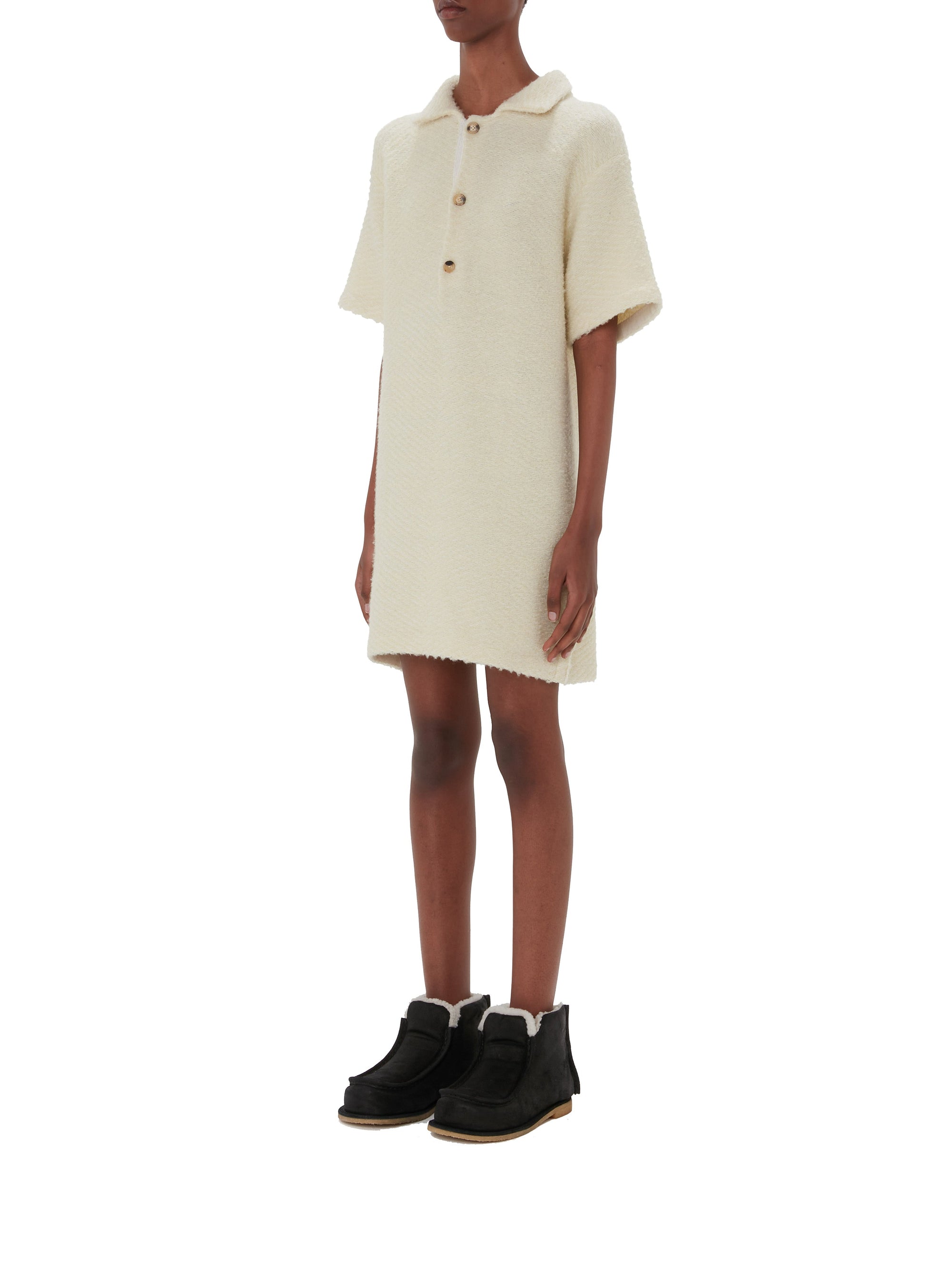Robe polo à manches courtes en laine - Pale Yellow