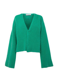 Cardigan à col V et manches évasées en laine mélangée - Jade