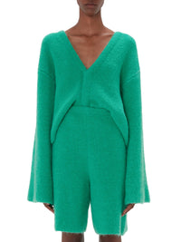 Cardigan à col V et manches évasées en laine mélangée - Jade