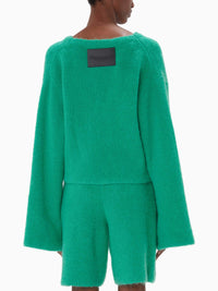 Cardigan à col V et manches évasées en laine mélangée - Jade