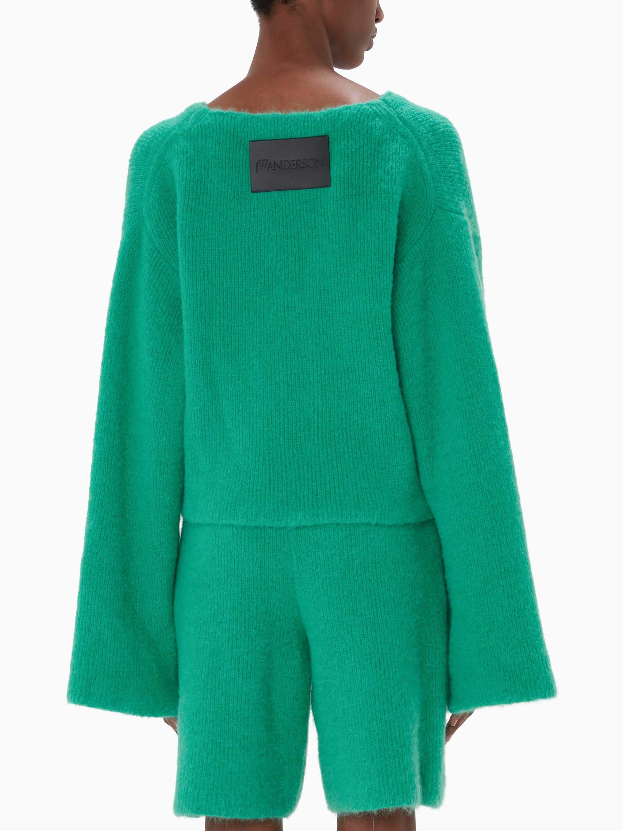 Cardigan à col V et manches évasées en laine mélangée - Jade
