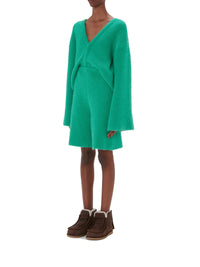 Cardigan à col V et manches évasées en laine mélangée - Jade