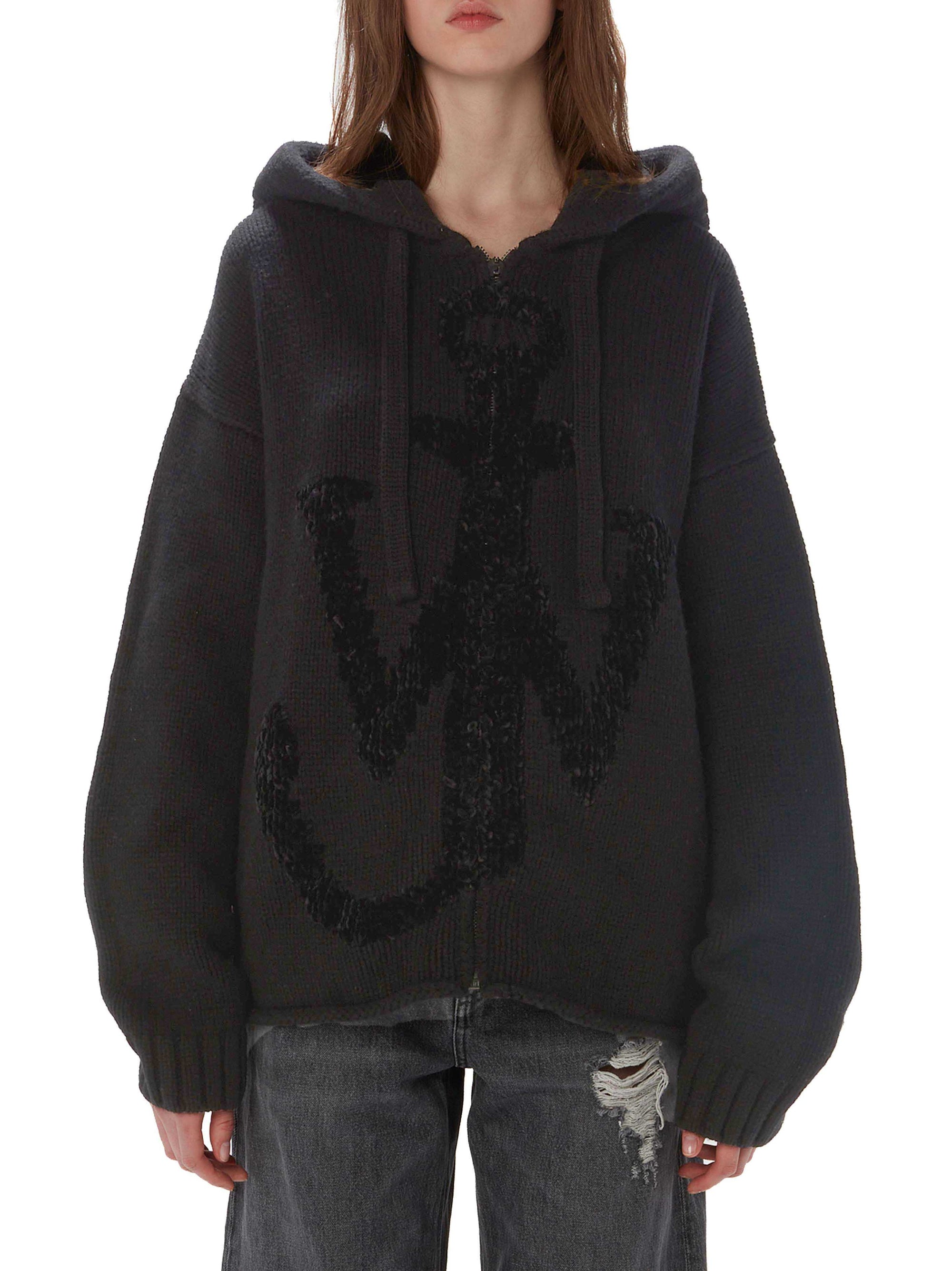 Sweat À Capuche Avec Fermeture Éclair Et Motif Ancres - Black