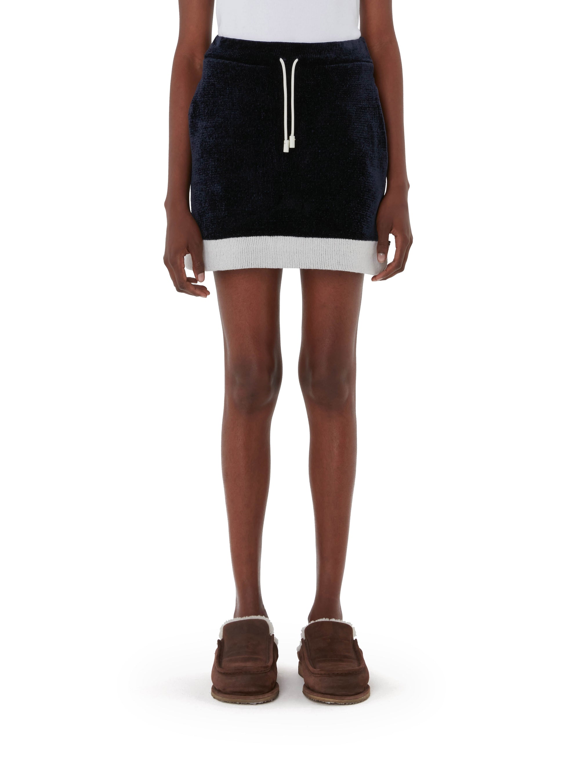 Jupe courte à ourlet contrasté en laine - Navy