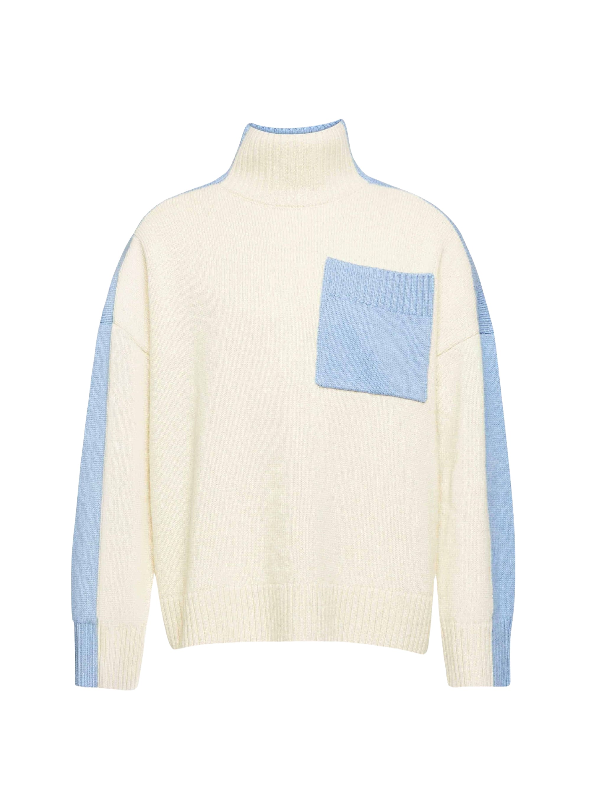 Pull À Poches Appliquées Bicolore - Ivory/Sky Blue