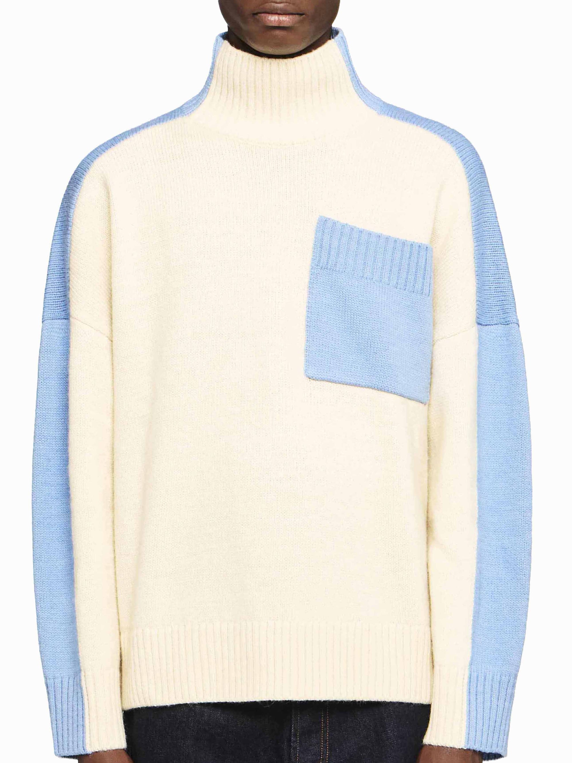 Pull À Poches Appliquées Bicolore - Ivory/Sky Blue