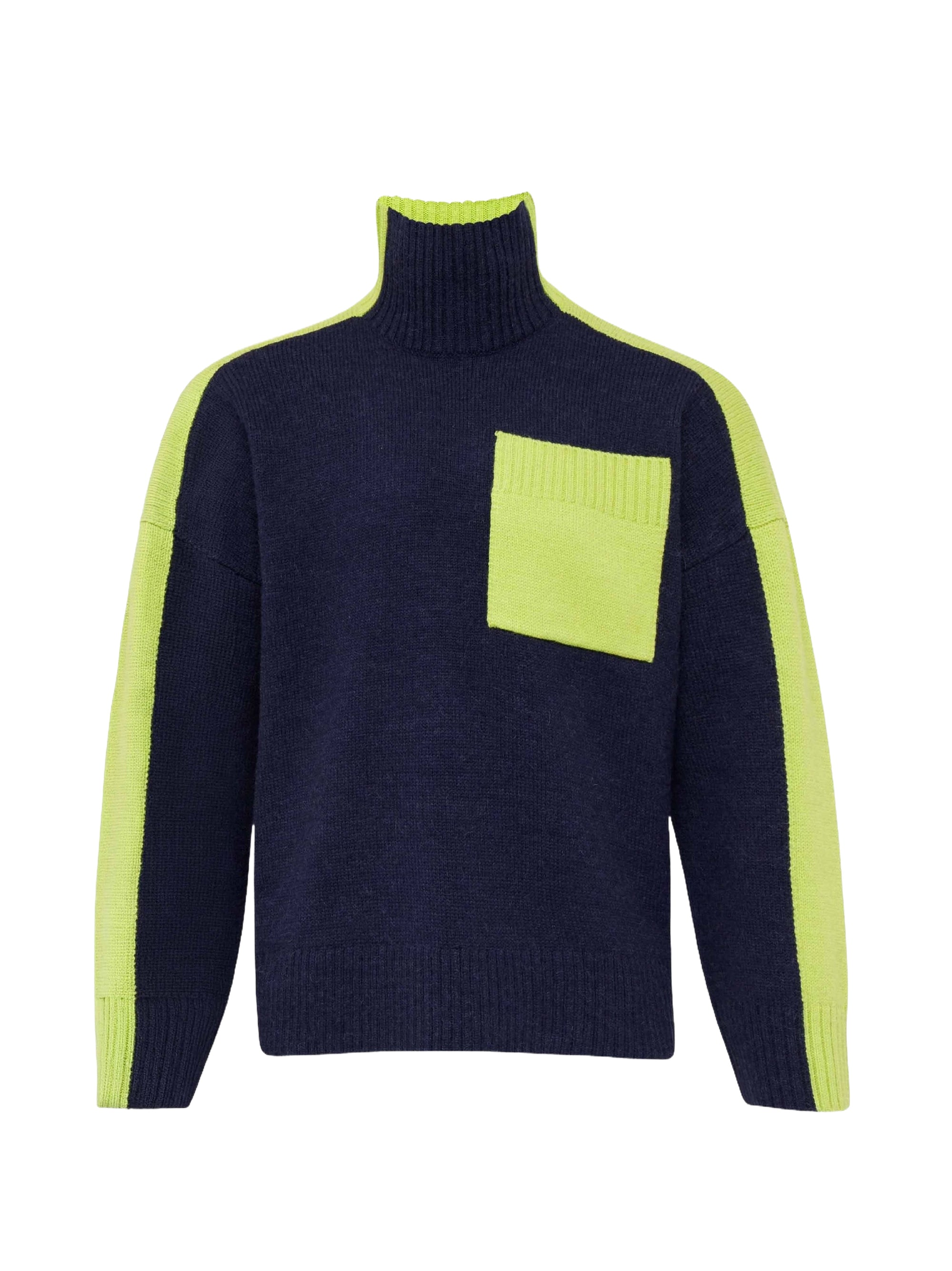 Pull col roulé en laine - Navy & Electric Lime