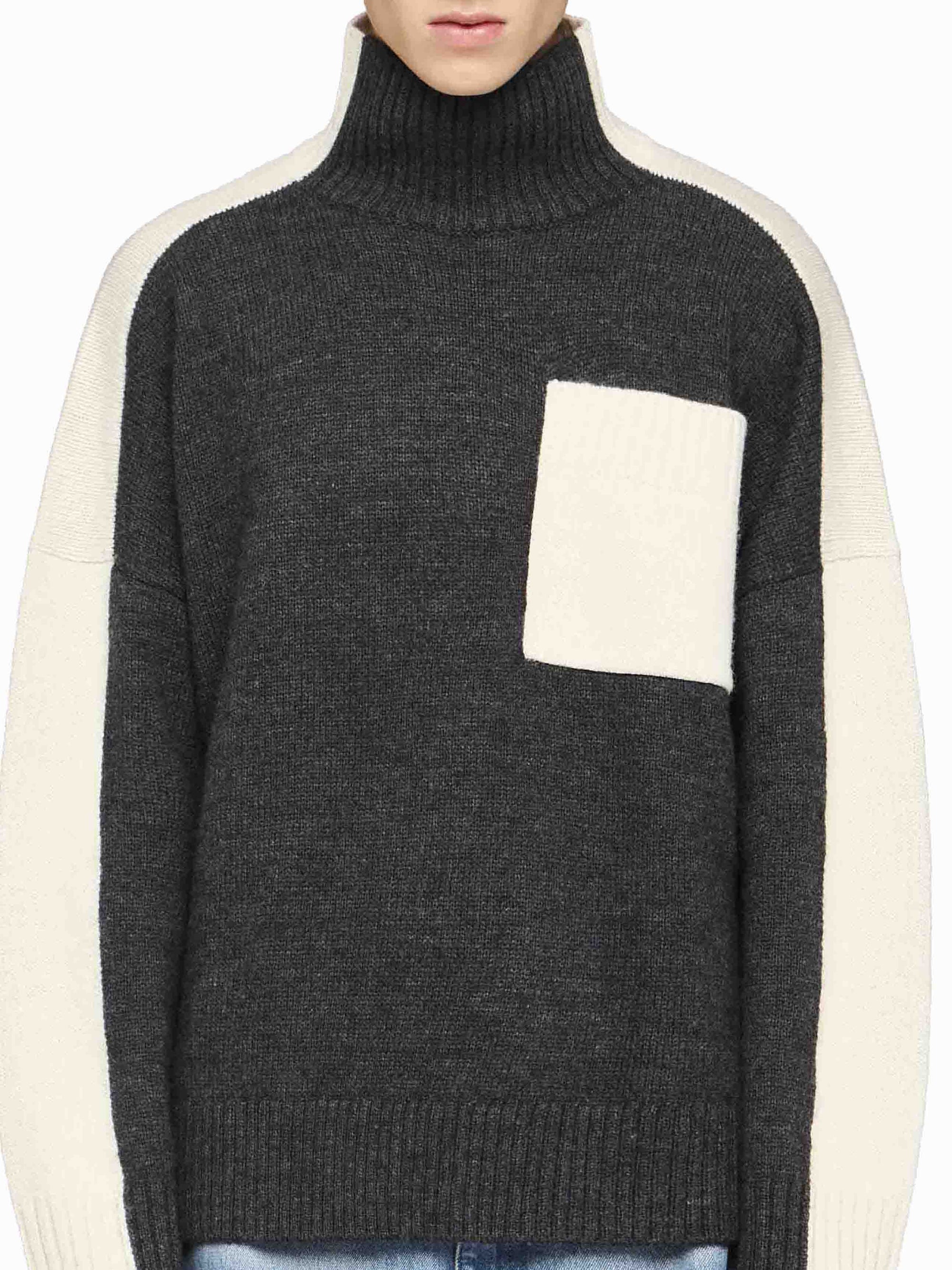 Pull À Poches Appliquées Bicolore - Grey