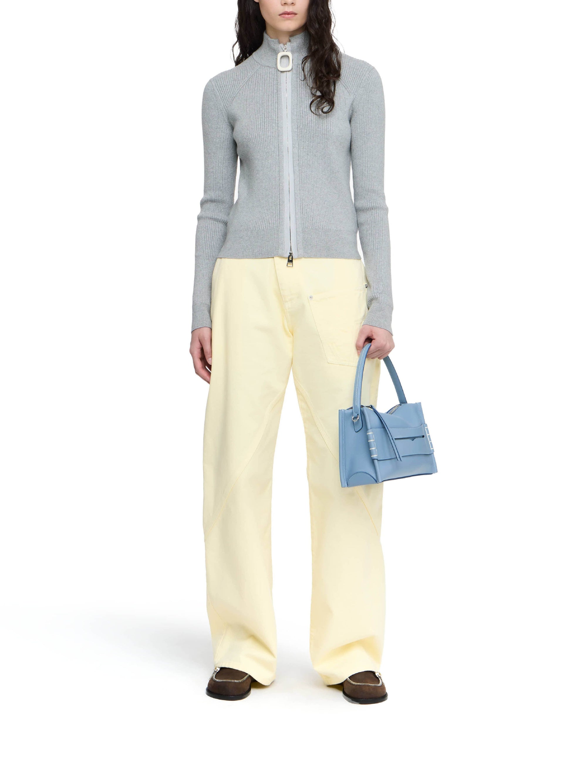 Waistcoat with zip and stand-up collar - Light Grey Melange